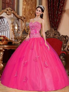 Low Price Sweetheart Appliqued Tulle Quinceanera Dress in Hot Pink
