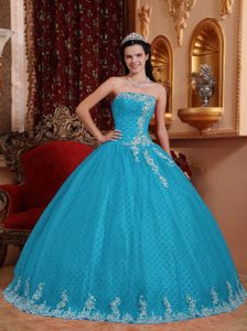 Cheap Aqua Blue Ball Gown Dresses for Quinceanera with Appliques