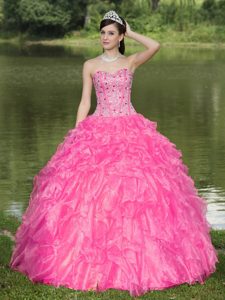 Dress for Quince with Sweetheart and Ruffles on Promotion in Hot Pink