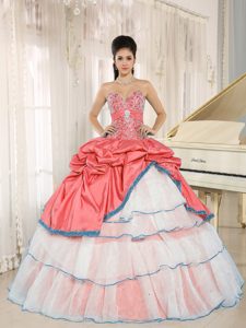 Red and White Sweet Sixteen Quinceanera Dress with Ruffles on Sale