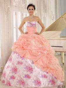 Elegant Sweetheart Beaded Quinceanera Gown Dresses with Printing