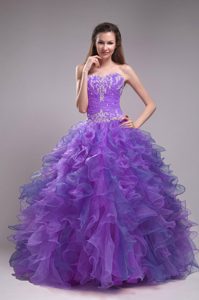Purple Ball Gown Sweetheart Cheap Dress for Quinceanera in Organza