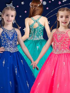 Beauteous Hot Pink and Royal Blue Pageant Gowns For Girls Quinceanera and Wedding Party with Beading Scoop Sleeveless Zipper