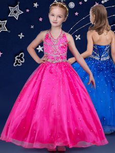Halter Top Sleeveless Beading Lace Up Little Girl Pageant Dress