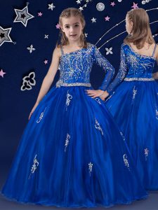 High Class Royal Blue Sleeveless Organza Zipper Little Girl Pageant Gowns for Quinceanera and Wedding Party