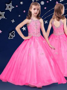 Halter Top Sleeveless Zipper Little Girl Pageant Dress Hot Pink Organza