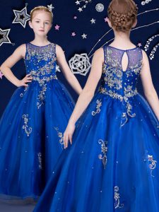 Latest Scoop Sleeveless Beading and Appliques Zipper Little Girls Pageant Dress Wholesale