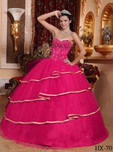 2013 Wonderful Hot Pink Sweetheart Layered Organza Quinceanera Dress with Beading