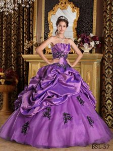 Appliqued Taffeta Dress for Quinceanera with Pick-ups in Fuchsia on Promotion