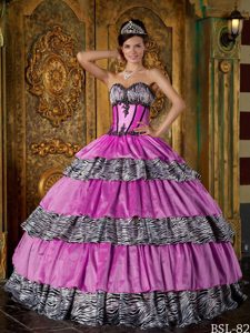 Sweetheart Appliqued Dresses for Quinceanera with Layers and Zebra in Fuchsia