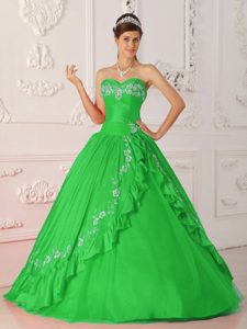 Princess Sweetheart Sweet 16 Quince Dresses in Spring Green and Embroidery