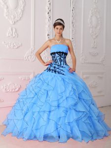 Clearance Aqua Blue and Black Sweet Sixteen Dresses with Ruffles and Appliques
