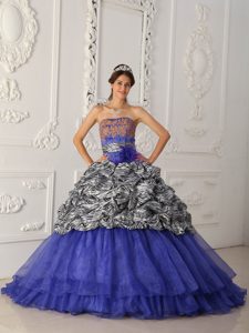 Strapless Appliqued Blue Sweet Sixteen Dresses with Pick-ups and Zebra on Sale