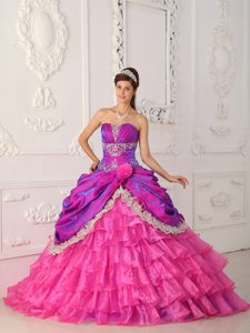 Ruched and Beaded Sweet Sixteen Dresses with Pick-ups and Hand Made Flower