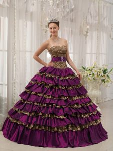 Purple Sweetheart Layered Sweet 15 Dresses with Zebra and Sash in Taffeta 2013