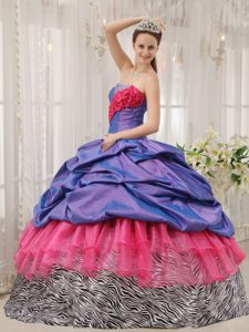 Multi-colored Beaded and Ruffled Sweet 15 Dresses with Pick-ups and Leopard