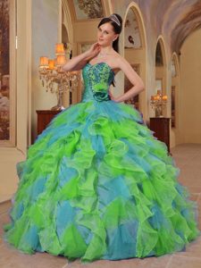 Discount Colorful Ball Gown Sweetheart Dress for Quince with Ruffles in Organza