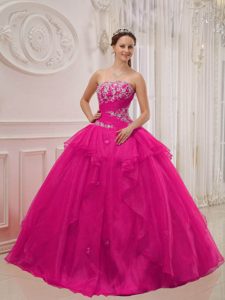 Strapless Floor-length Sweet 16 Dresses with Appliques in Taffeta and Organza