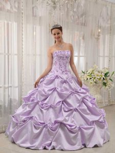 Appliqued Strapless Sweet Sixteen Quinceanera Dress with Pick-ups in Lavender