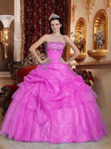 Lavender Ball Gown Strapless Dress for Quinceanera with Beading and Appliques