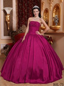 Strapless Floor-length Taffeta Sweet 16 Quinceanera Dress with Beads in Fuchsia