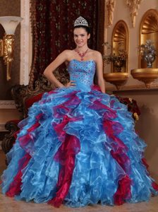 Exclusive Organza Sweet Sixteen Quinceanera Dresses with Beadings and Ruches