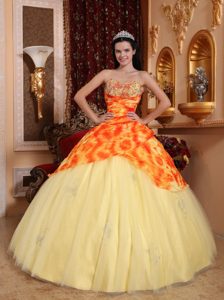Multi-colored Printed Sweetheart Quinceanera Dress with Beadings on Promotion