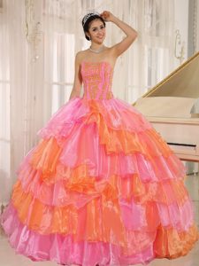 Discount Appliqued Dress for Quinceanera with Ruffled Layers in Multi-color