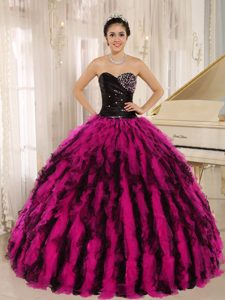 Pretty Black and Fuchsia Ruffled Sweet 16 Dresses with Beadings and Ruches