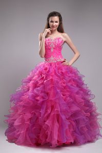 Fuchsia Ball Gown Sweetheart Organza Appliques Dresses for Quinceanera