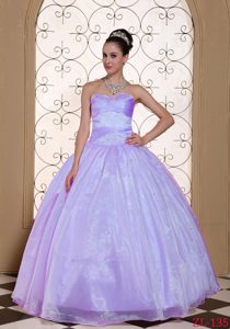 Beautiful Lavender Sweetheart Organza Quinceanera Dresses with Beading for Cheap