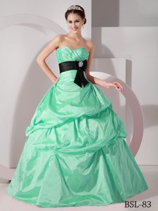 Aqua Blue Sweetheart Ruched Taffeta Quinceanera Dress with Pick-ups and Bowknot