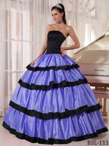 Cheap Strapless Floor-length Black and Purple Taffeta Quinceanera Dress with Layers