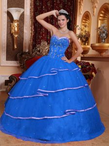 2013 Modernistic Sky Blue Sweetheart Layered Tulle Quinceanera Dress with Beading