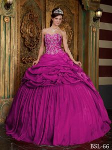 Fuchsia Sweetheart Ball Gown Taffeta Appliqued Quinceanera Dresses with Pick-ups