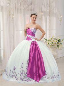 Best Sweetheart White and Lavender Ball Gown Quinceanera Dress with Embroidery