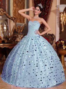 Cute Baby Blue Sweetheart Ball Gown Sweet Sixteen Dress with Beading and Sequin