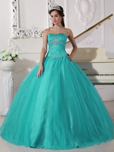 Turquoise Beaded and Ruched Lace-up Sweet Sweet 16 Dress under 250