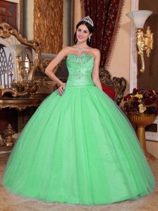 Elegant Sweetheart Ruched Tulle and Taffeta Sweet 15 Dresses in Green