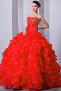 Red Lace-up Gorgeous Sweet Sixteen Quinceanera Dresses with Ruffles