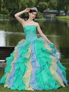 Ruffled Lace-up Organza Fabulous Quinces Dress with Appliques under 250