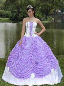 Discount Strapless Lilac and White Long Quinceanera Dress with Pick-ups
