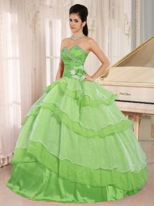 Elegant Sweetheart Beaded and Ruched Spring Green Dresses for Quince