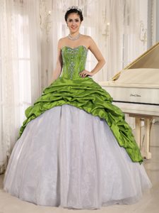 Spring Green and White Taffeta Luxurious Sweet 16 Quinceanera Dress