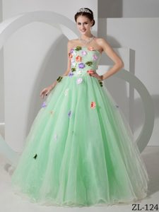 A-line Strapless and Hand Made Flowers Sweet 16 Dresses Made in Organza