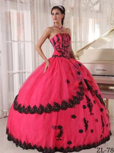2013 Black Appliques Ball Gown Strapless Sweet Sixteen Dress On Promotion