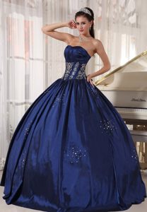 Navy Blue Strapless Taffeta Embroidery and Beading 2013 Sweet 15 Dresses