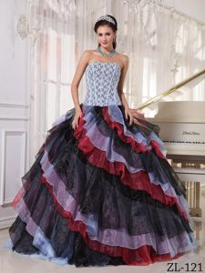 Multi-color Strapless Organza Appliques with Beading Quinceanera Dresses