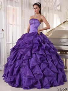 Purple Ball Gown Strapless Taffeta and Organza Beading Dresses for Quince