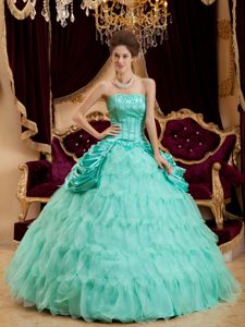 Apple Green Ball Gown Ruffles Taffeta and Organza Quinceanera Dresses